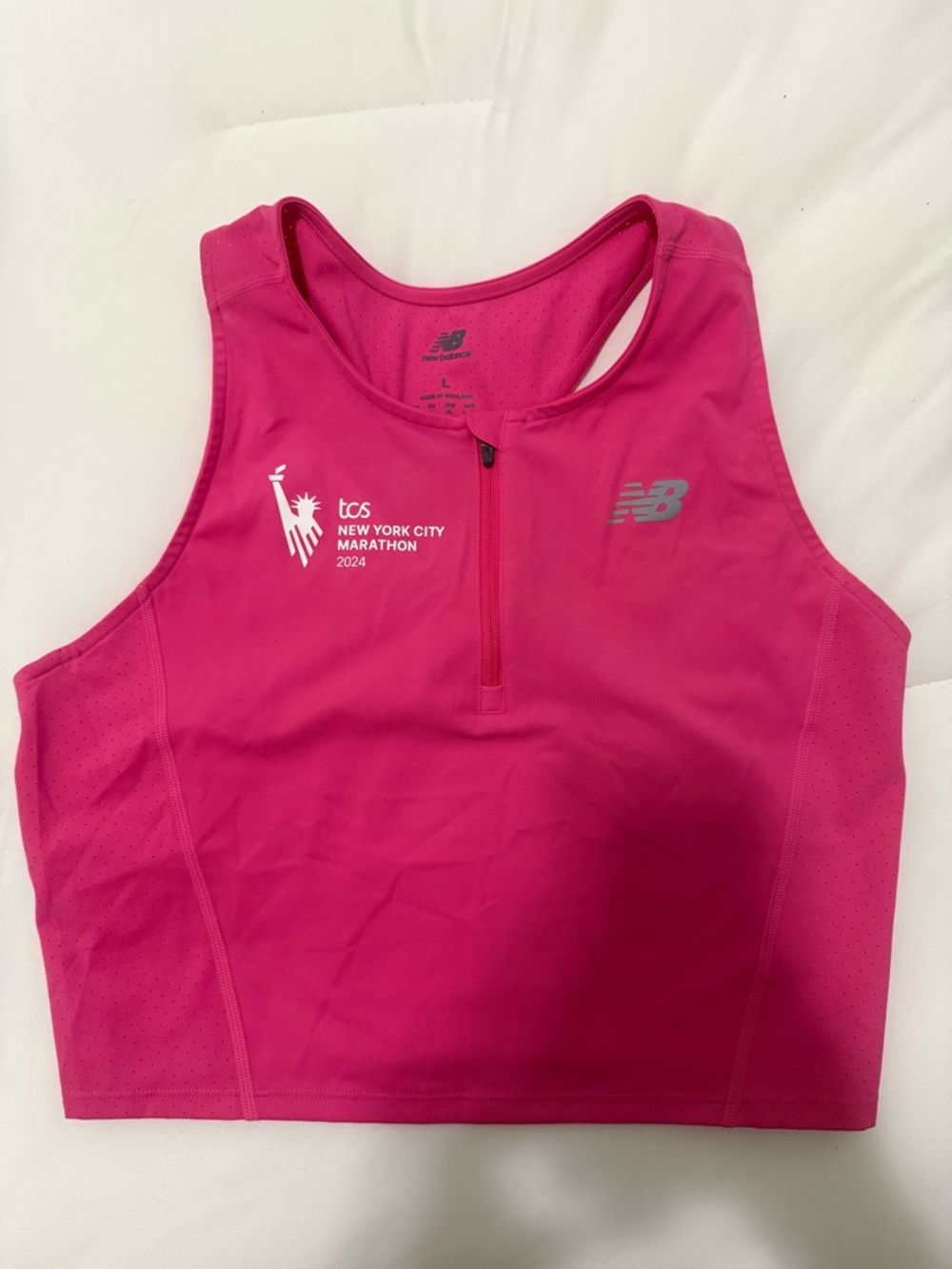 New Balance 2024 NYC Marathon Hot Pink Women's Cropped Running Tank Top
